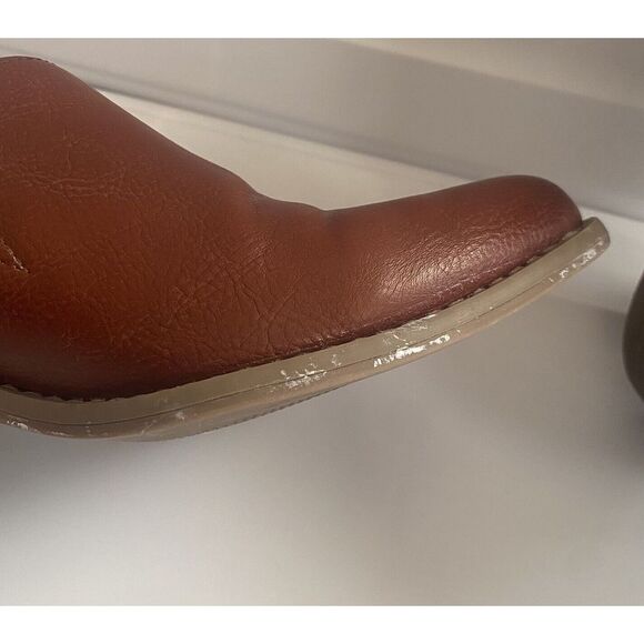 Cynthia Rowley Ankle Boots Cognac Color Eddie Slip-ons Block Heels Size 9 - Picture 14 of 15